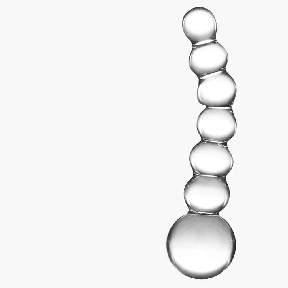 Curved Glass Beaded Dildo Clear