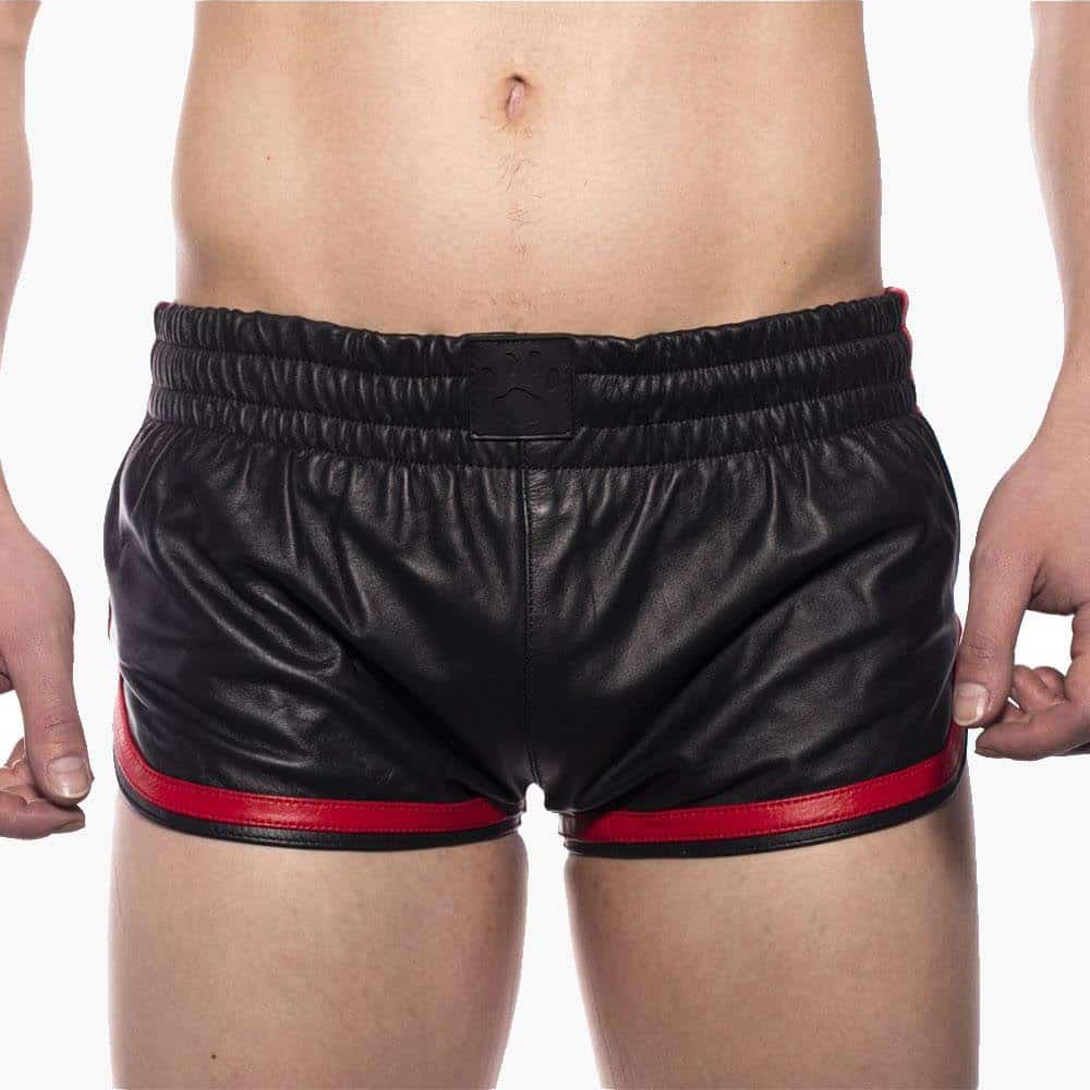 Leather Sports Shorts Black/Red