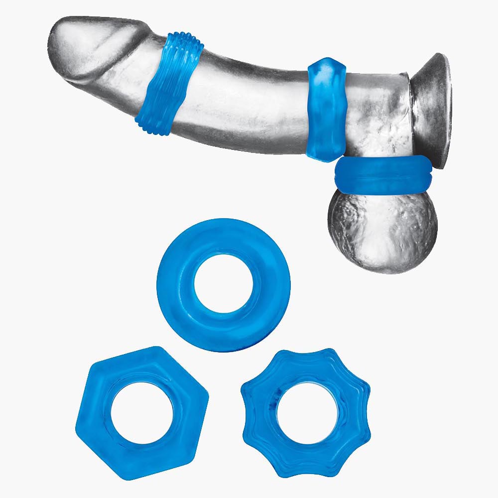 3 Pack Nuts & Bolts Stretch Cock Ring Set