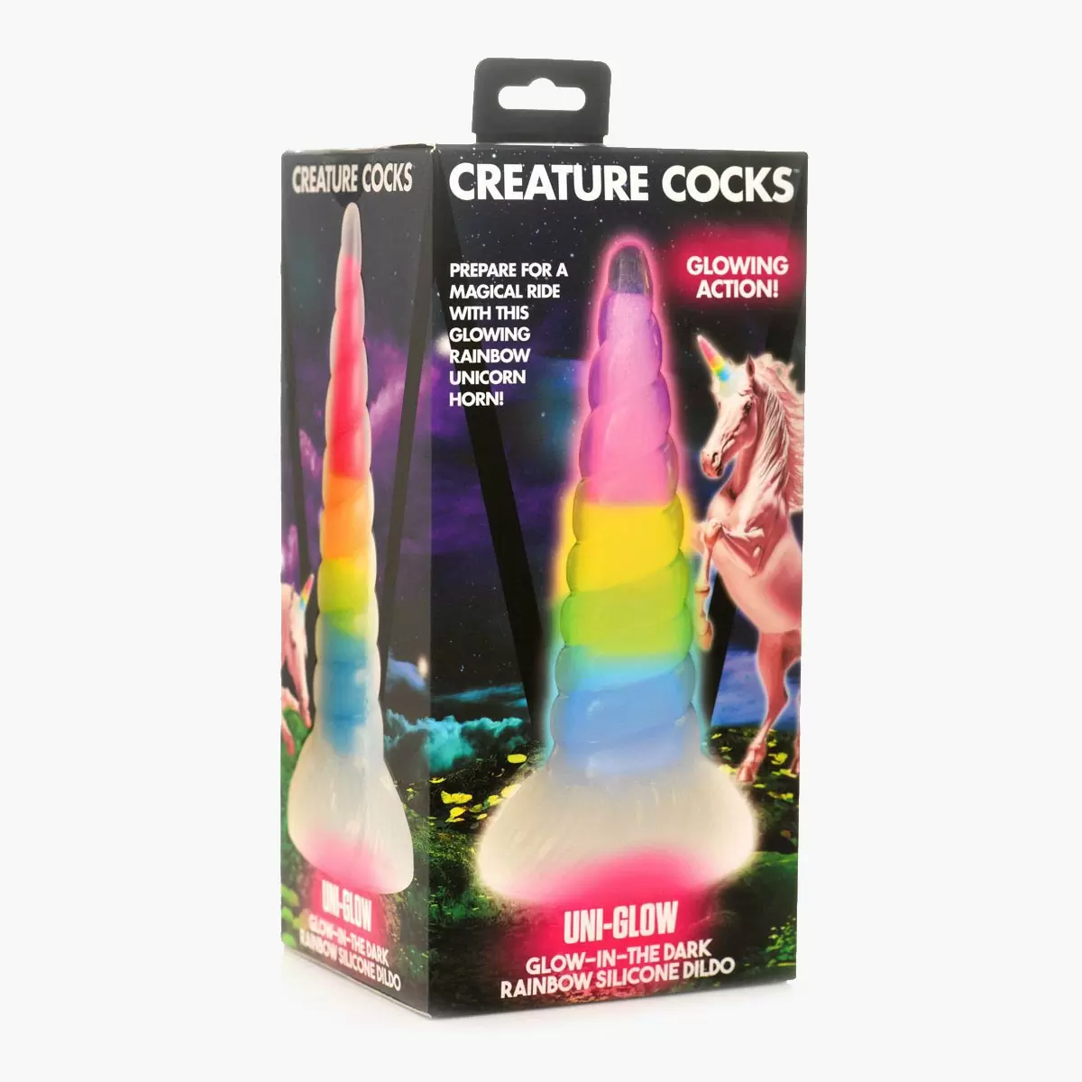 Uni-Glow Glow-in-the-Dark Rainbow Silicone Dildo Uni-Glow Glow-in-the-Dark Rainbow Silicone Dildo