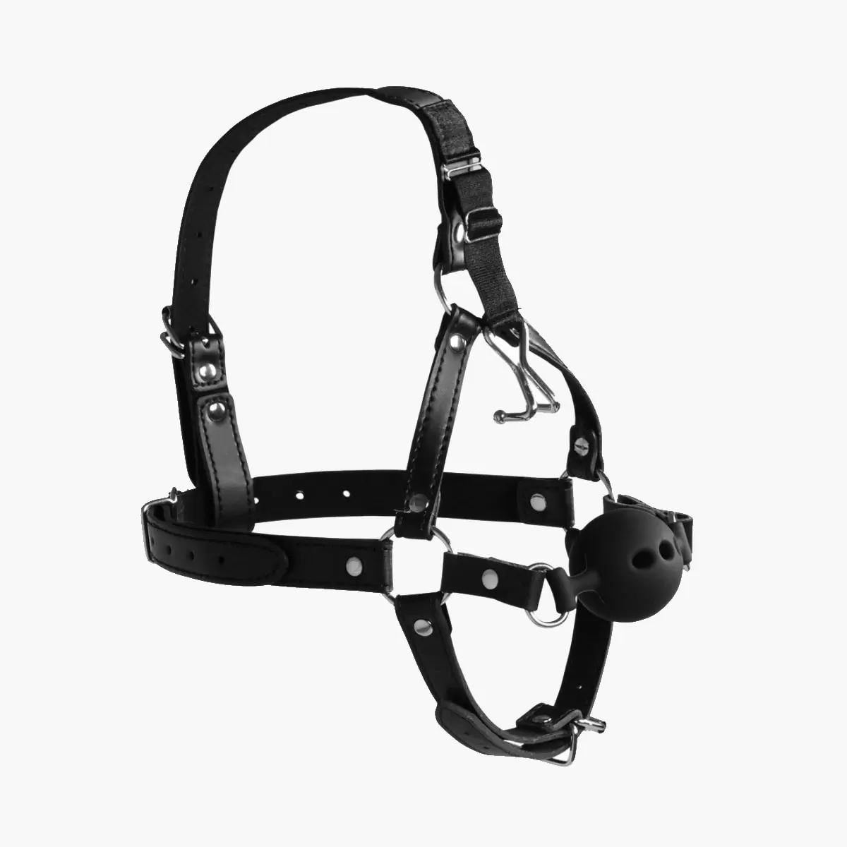 Head Harness with Breathable Ball Gag and Nose Hooks Black Head Harness with Breathable Ball Gag and Nose Hooks Black