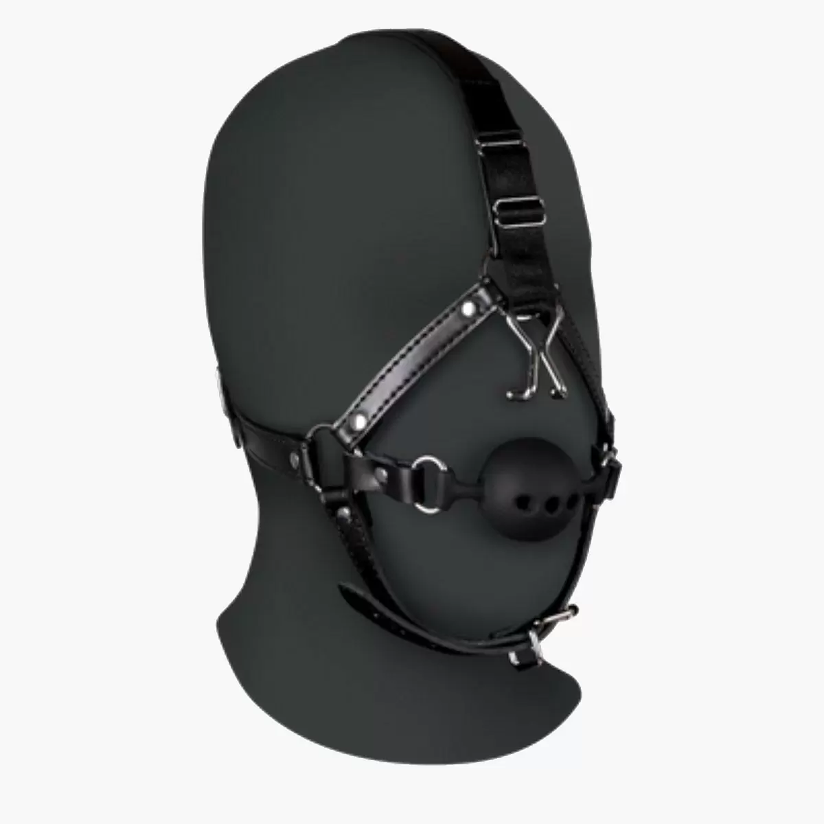 Head Harness with Breathable Ball Gag and Nose Hooks Black Head Harness with Breathable Ball Gag and Nose Hooks Black