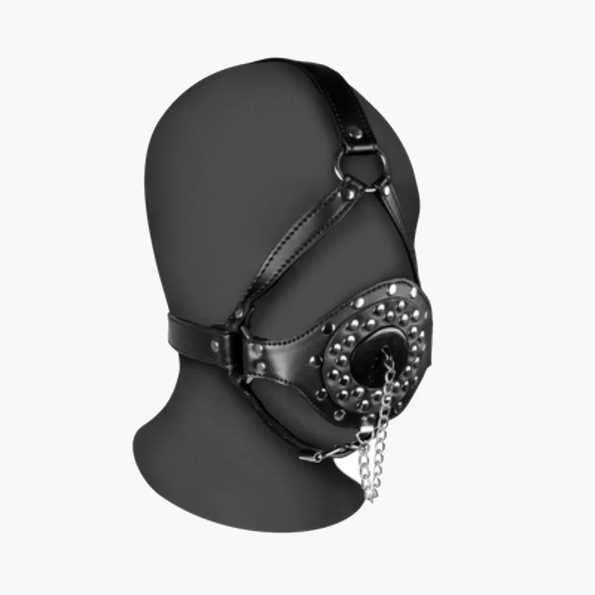 Open Mouth Gag Head Harness with Plug Stopper Black Open Mouth Gag Head Harness with Plug Stopper Black