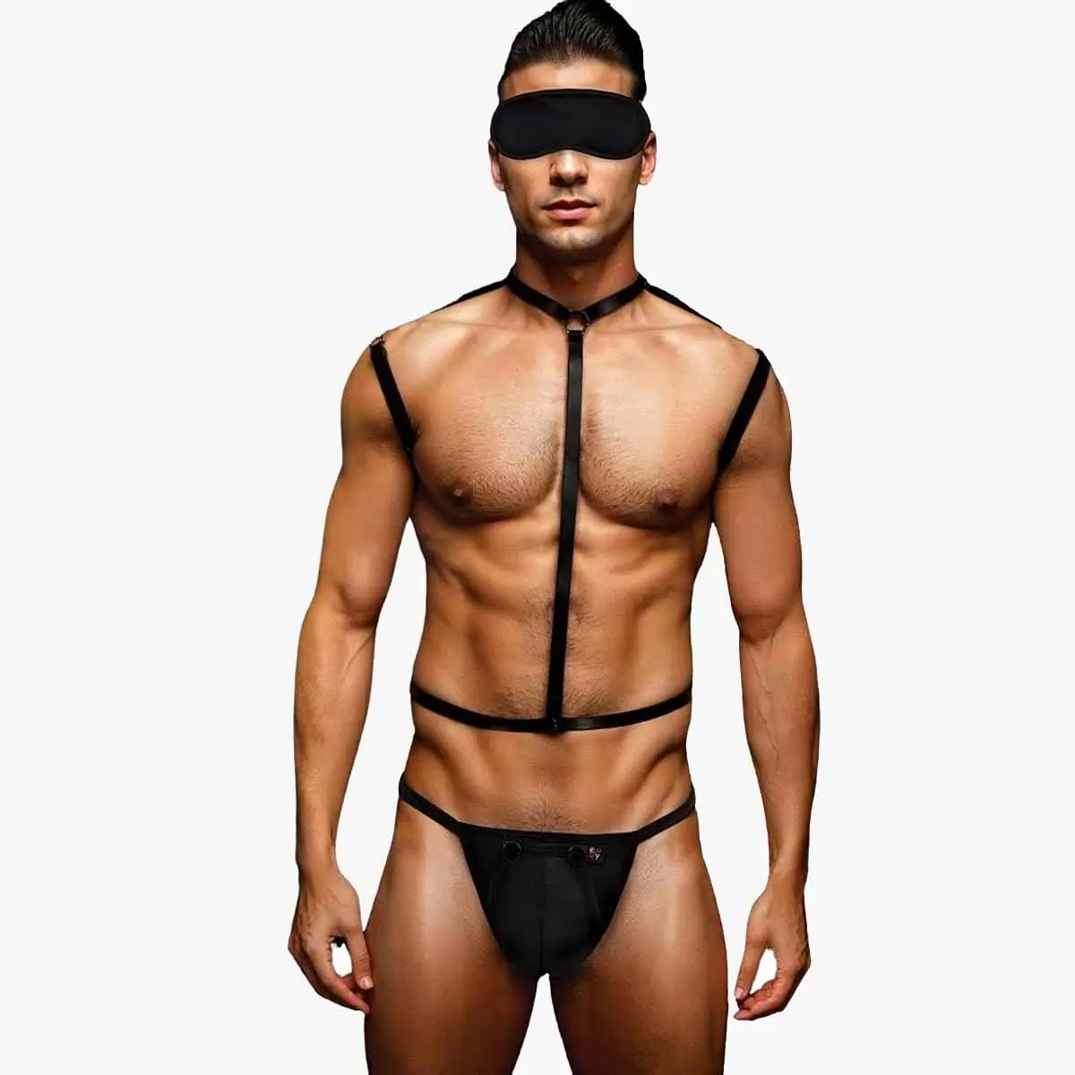 3 Piece Wet Look Chest Harness Black 3 Piece Wet Look Chest Harness Black