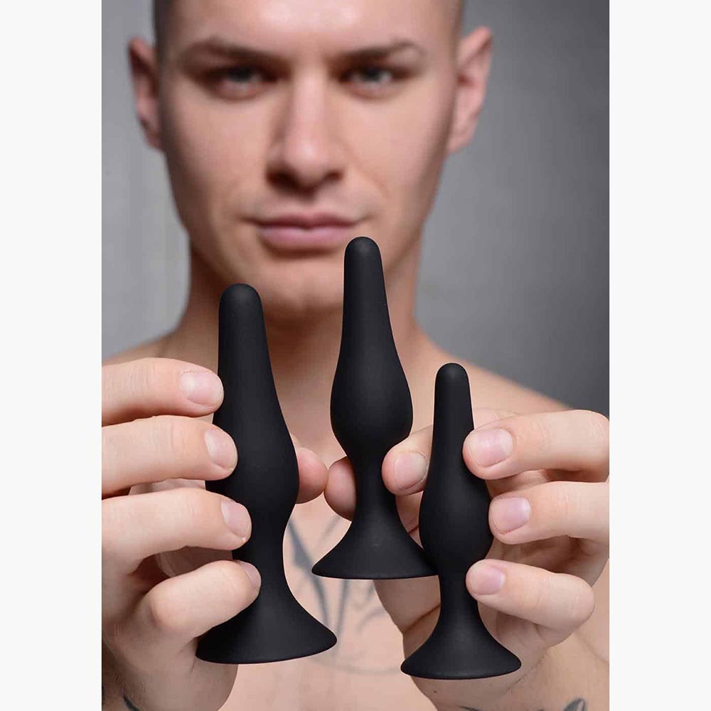 Triple Spire Tapered Silicone Anal Trainer Set Black